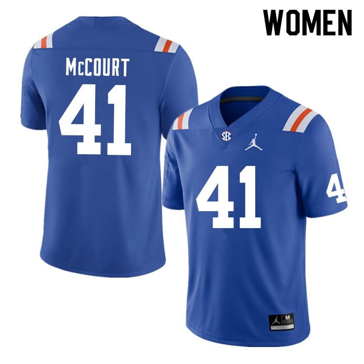 NCAA Florida Gators Alex McCourt Women's #41 Nike Blue Throwback Stitched Authentic College Football Jersey LFO5164DB